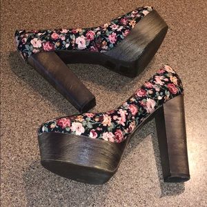 Floral Chunky Heels